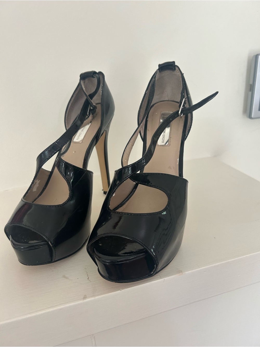 INC International Concepts Black Patent Peep-Toe Platform Heels